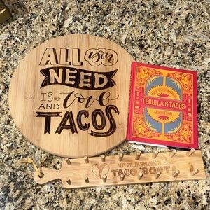 Tequila & Tacos 🌮 gift set. Bamboo Taco Serving Set with Engraved Design